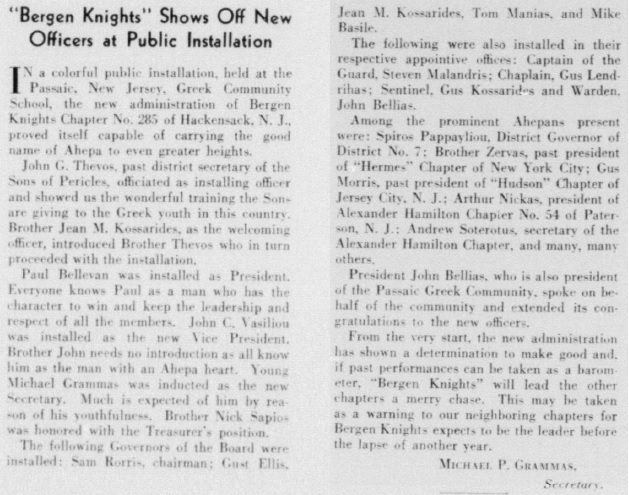 1936 - Bergen Knights Shows Off New Officers at Public Installation