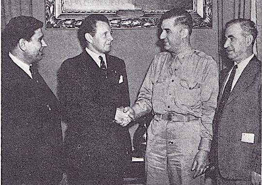 1943 - Gus Maggos and Charles Bookidis visit Asst Secy of Treasury John L. Sullivan with Supreme President Vournas to be congratulated on War Bond sales