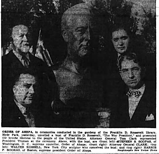 The Ahepa 'War President' bust at the Franklin D. Roosevelt Presidential Library in Hyde Park, New York