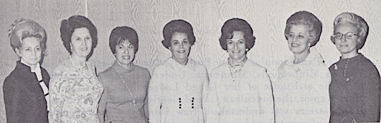 1970 - Mrs. Judy Agnew, Wife of the Vice President, with Daughters Grand President Joanna Panagopoulos, and Past Grand President Alice Damaskos, Kay Brotsis, Josie Chase, Mary Kapsos, and Elizabeth Athanasakos.
