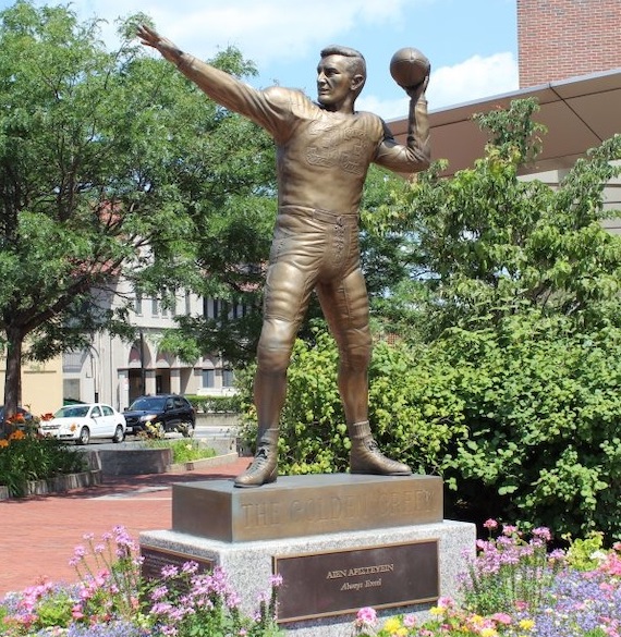 Harry Agganis - The Golden Greek in bronze - Arnold LaMontagne’s bronze statue of standout Boston University athlete, Red Sox first baseman, and community hero Harry Agganis, the “Golden Greek,” statue is outside Boston University’s Harry Agganis Sports and Entertainment Arena, which opened 2005