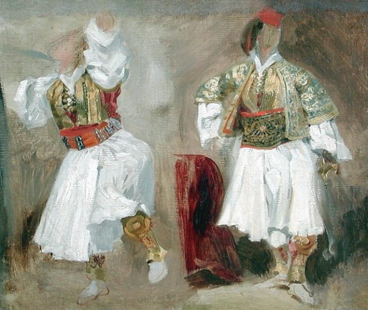 Souliotes in traditional costume. Sketch by Eugène Delacroix 1824 - 1825; Louvre Museum, France.